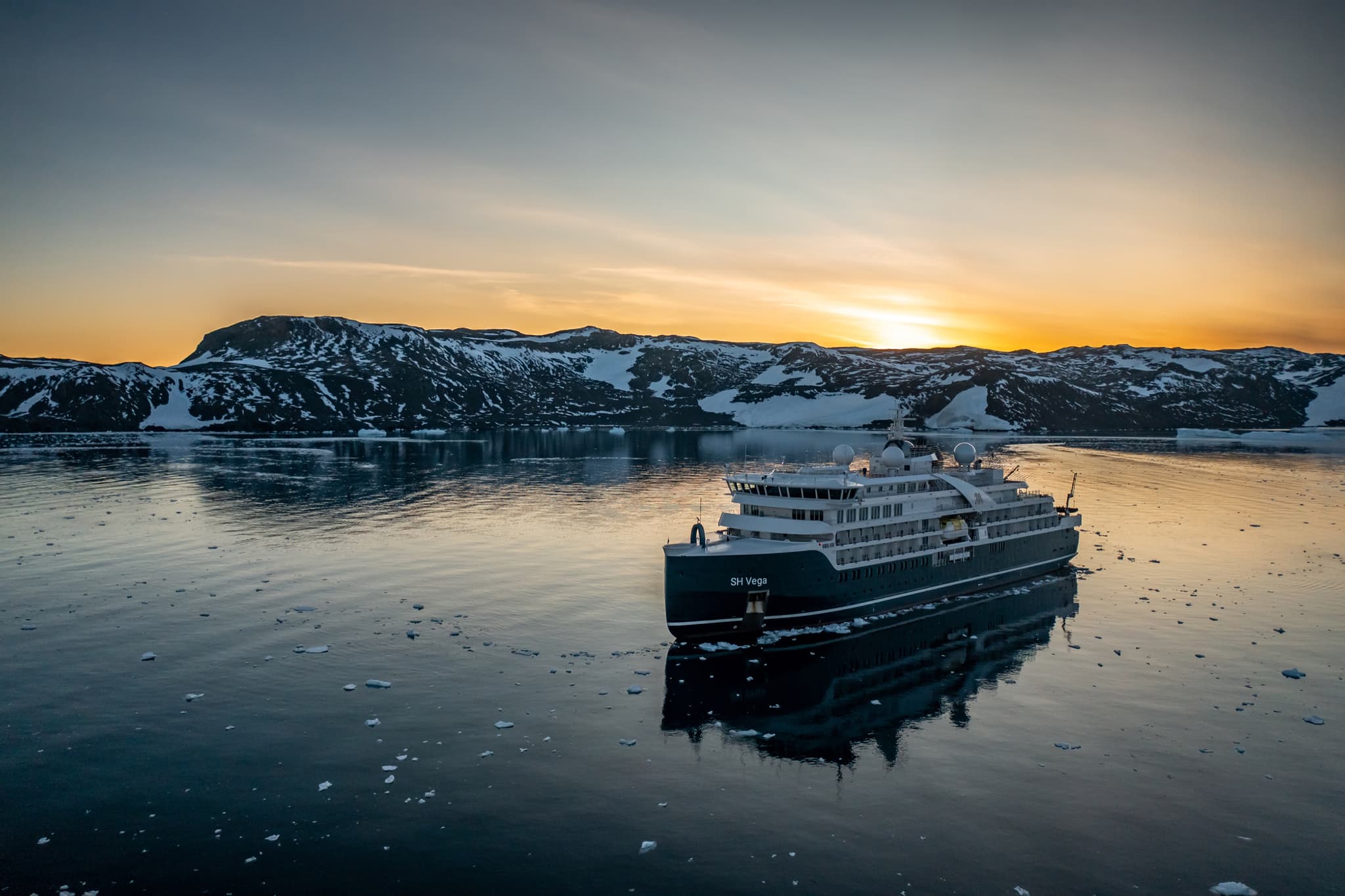 Swan Hellenic ship at sunset